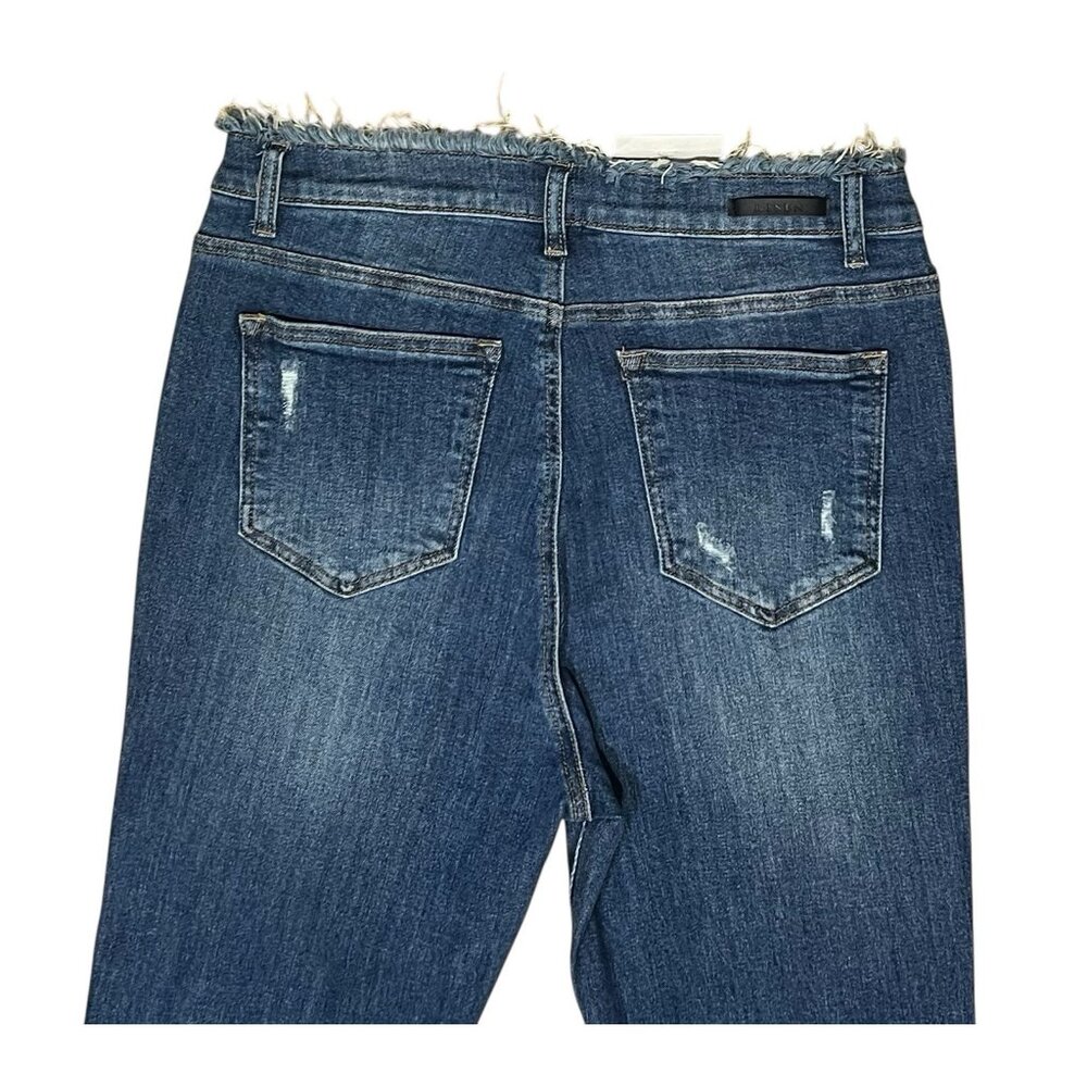 Risen Women Jeans RAW EDGE WAIST W FRAYED HEM FLARE Blue Distressed 32/15 NWT - Picture 12 of 16